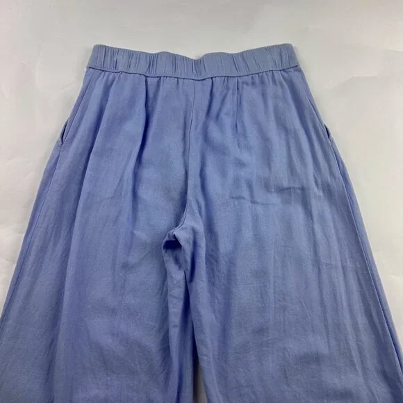Abercrombie Sky Blue Linen Blend High Rise Wide Leg Summer Trouser Pant S - Picture 7 of 8